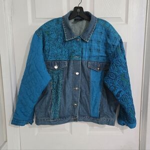 Carole Little Vintage Jacket Denim & Patchwork Art Size 14 Boxy Coat